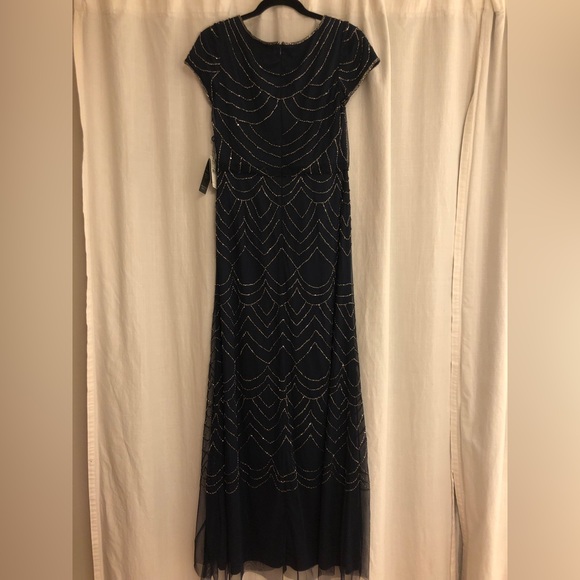 Adrianna Papell Beaded Floor-length Dress in Navy - Picture 5 of 8